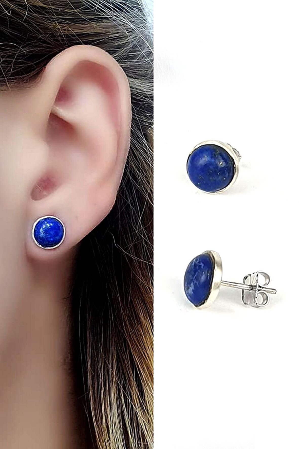 Lapis taşlı 925 ayar gümüş tasarım küpe 