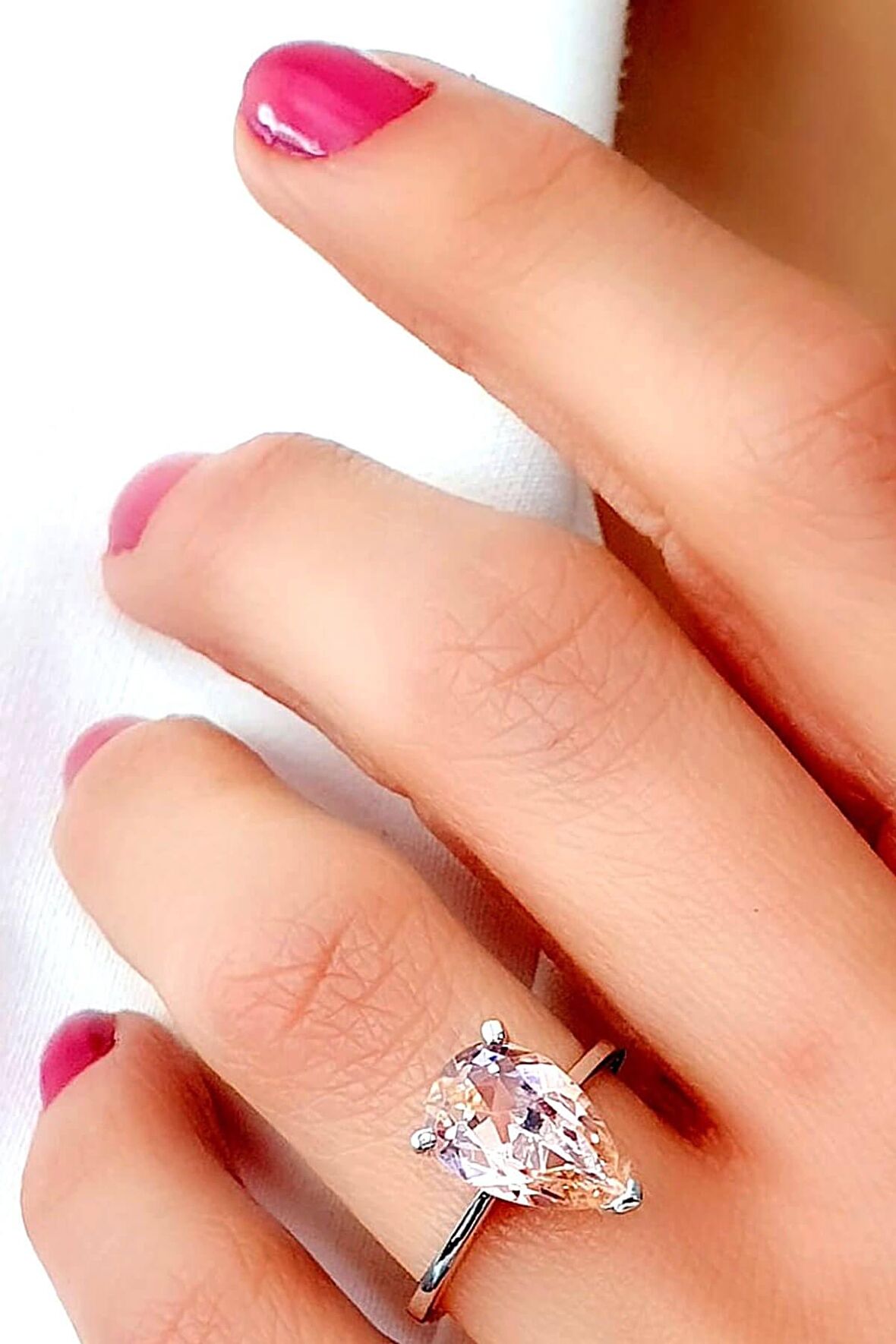 Sky Diamond Pink Morganit Taşlı 925ayar Gümüş Lüks Damla Yüzük 