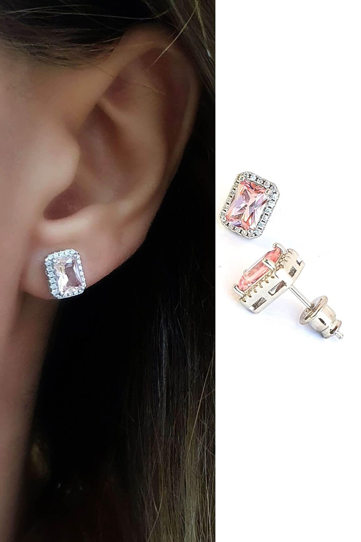 Sky Diamond Pink Morganit Taşlı 925 ayar Gümüş Lüks Küpe