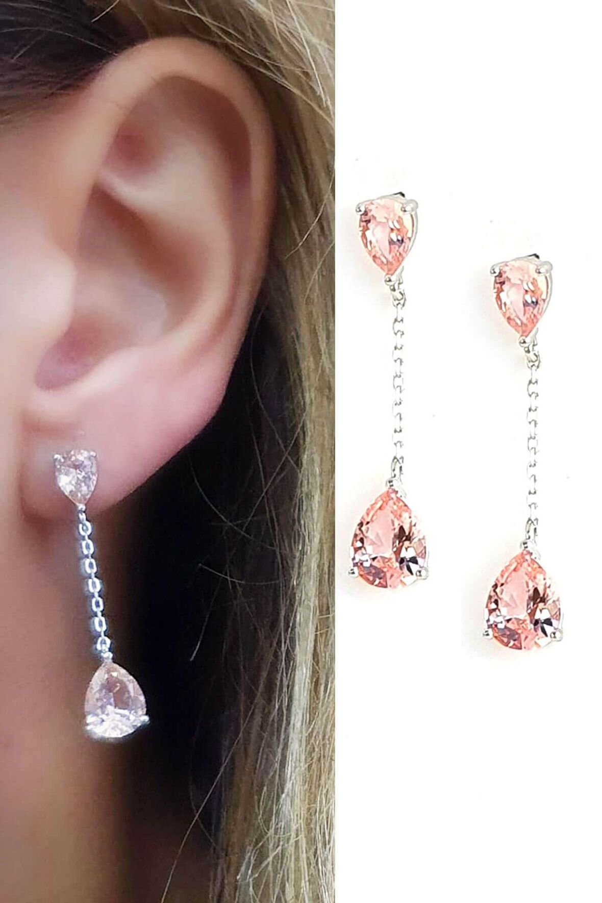 Sky Diamond Pink Morganit Taşlı Damla Zarif Küpe