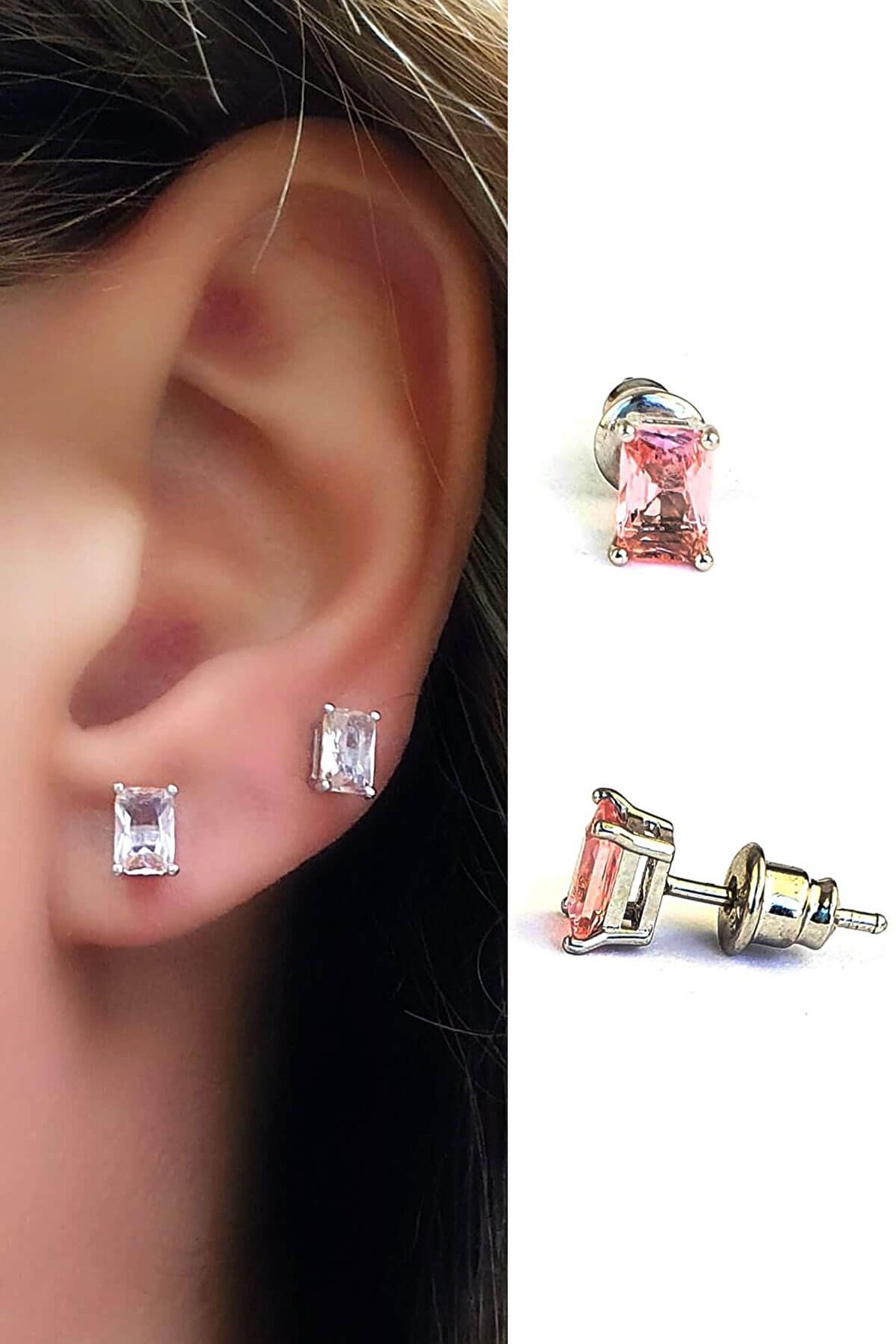 Sky Diamond Pink Morganit Taşlı 925 ayar Gümüş Lüks Tek Taş Küpe