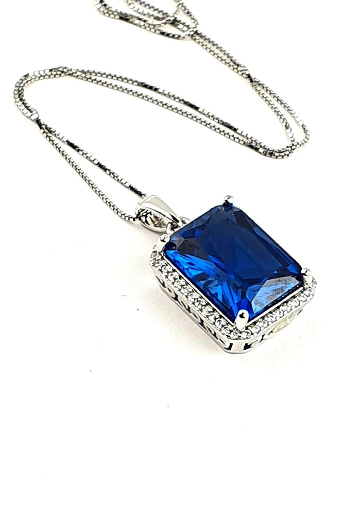 Sky Diamond Blue Creative Sapphire 925 ayar Gümüş Lüks Kolye 
