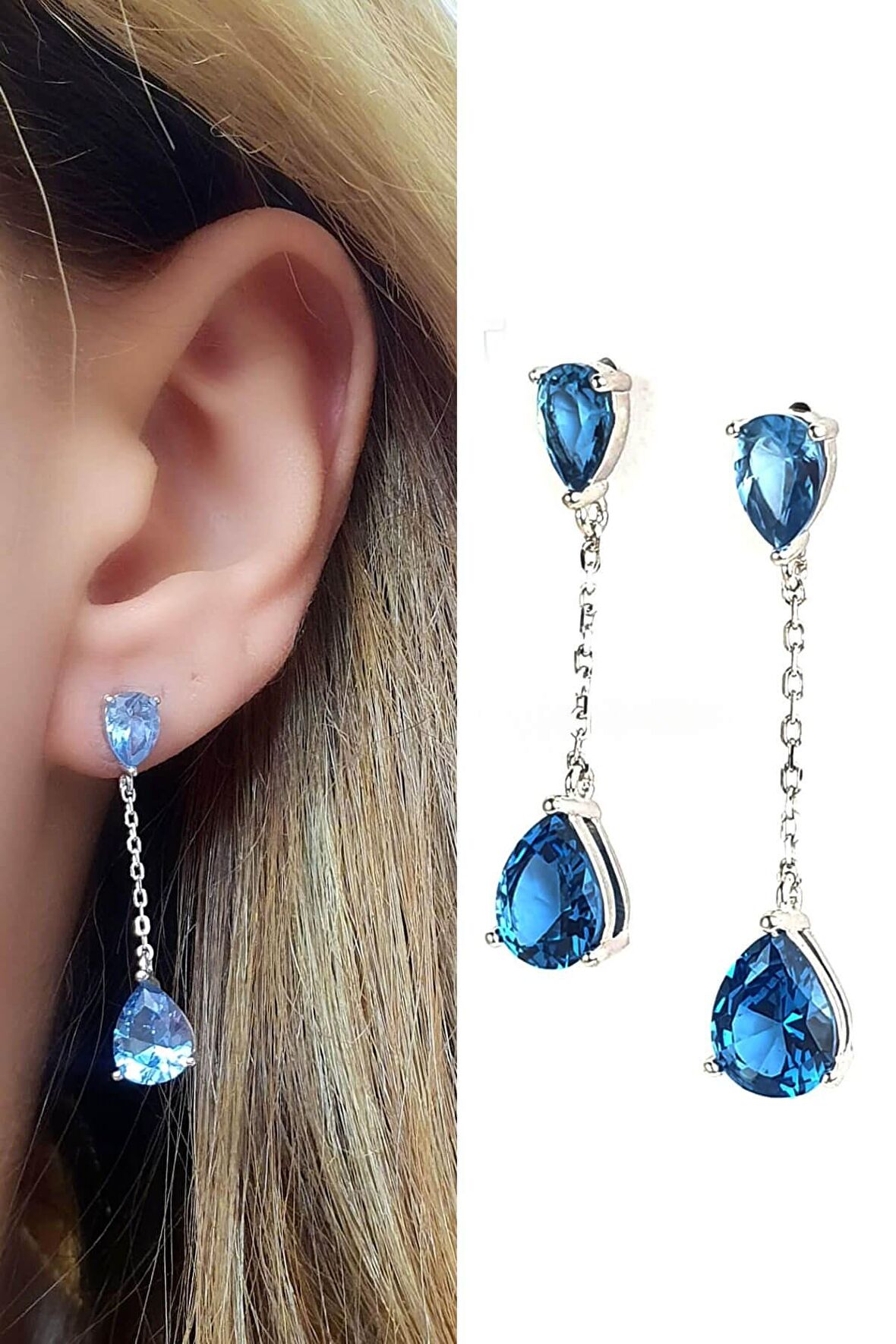 SKy Diamond Taşlı 925 ayar Gümüş Lüks Damla Küpe