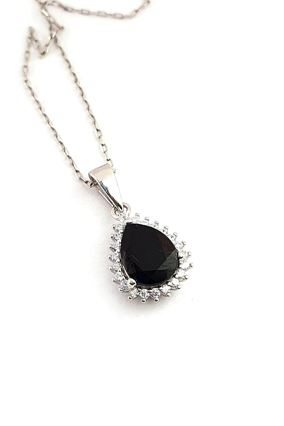 Sky Diamond Black 925 ayar Gümüş Lüks Damla Kolye