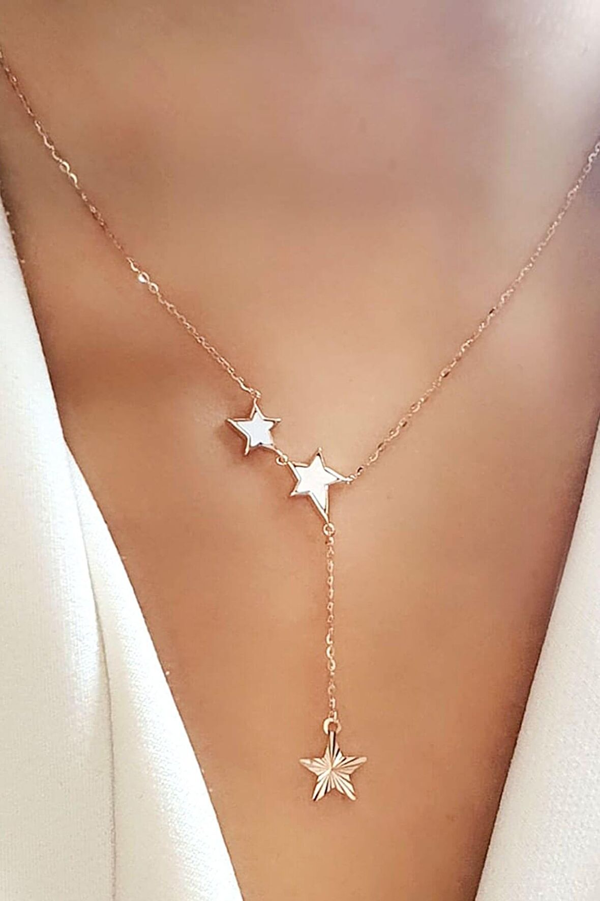 Sedef Taşlı Yıldız Figürlü 925 ayar Gümüş Rose Kolye