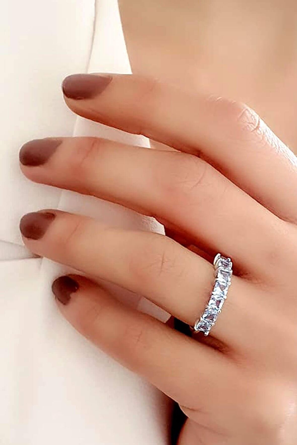 Sky Diamond Blue Creative Sapphire 925 ayar Gümüş Sıra Taş Yüzük 