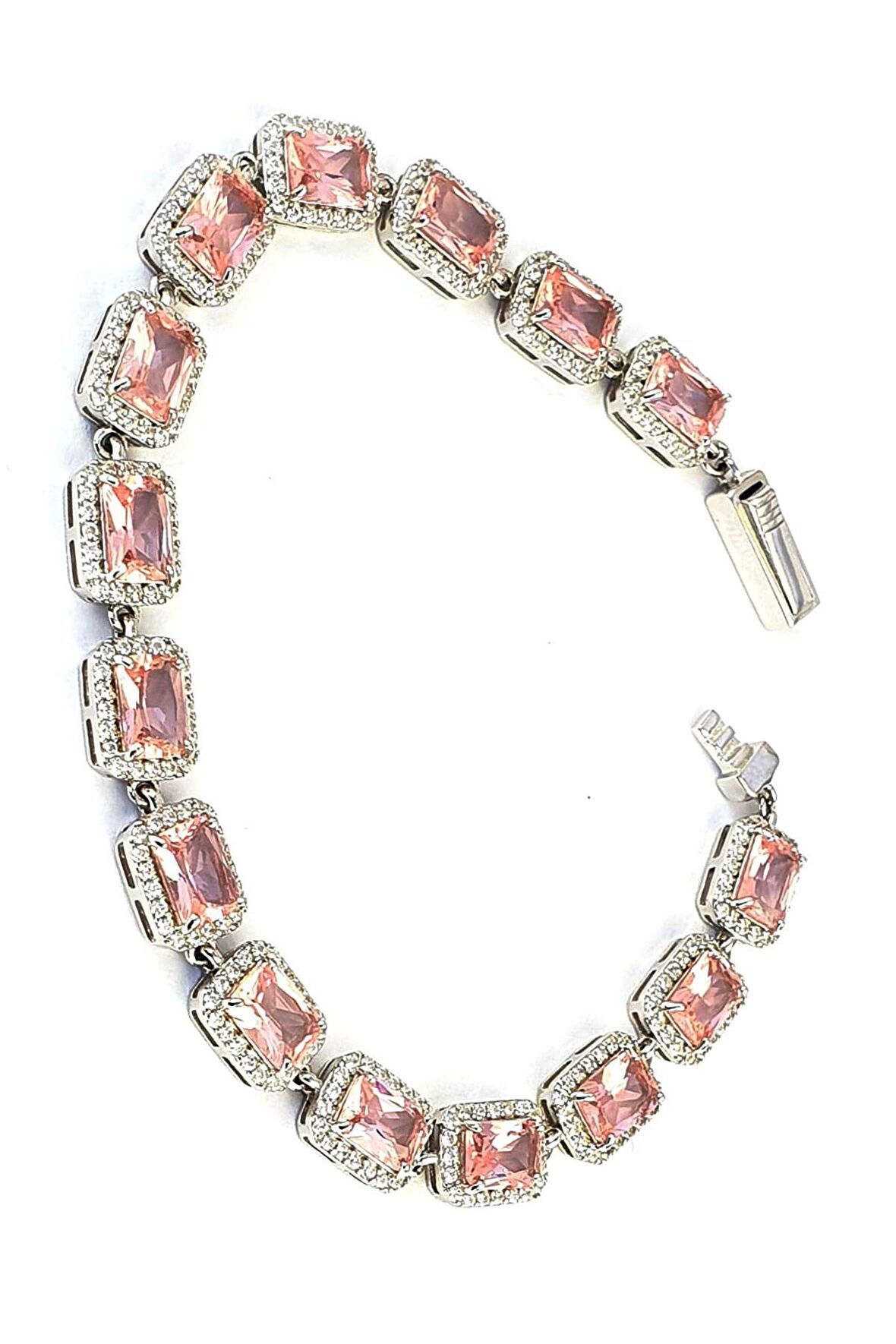 Sky Diamond Pink Morganit Taşlı 925ayar Gümüş Lüks Su Yolu Bileklik