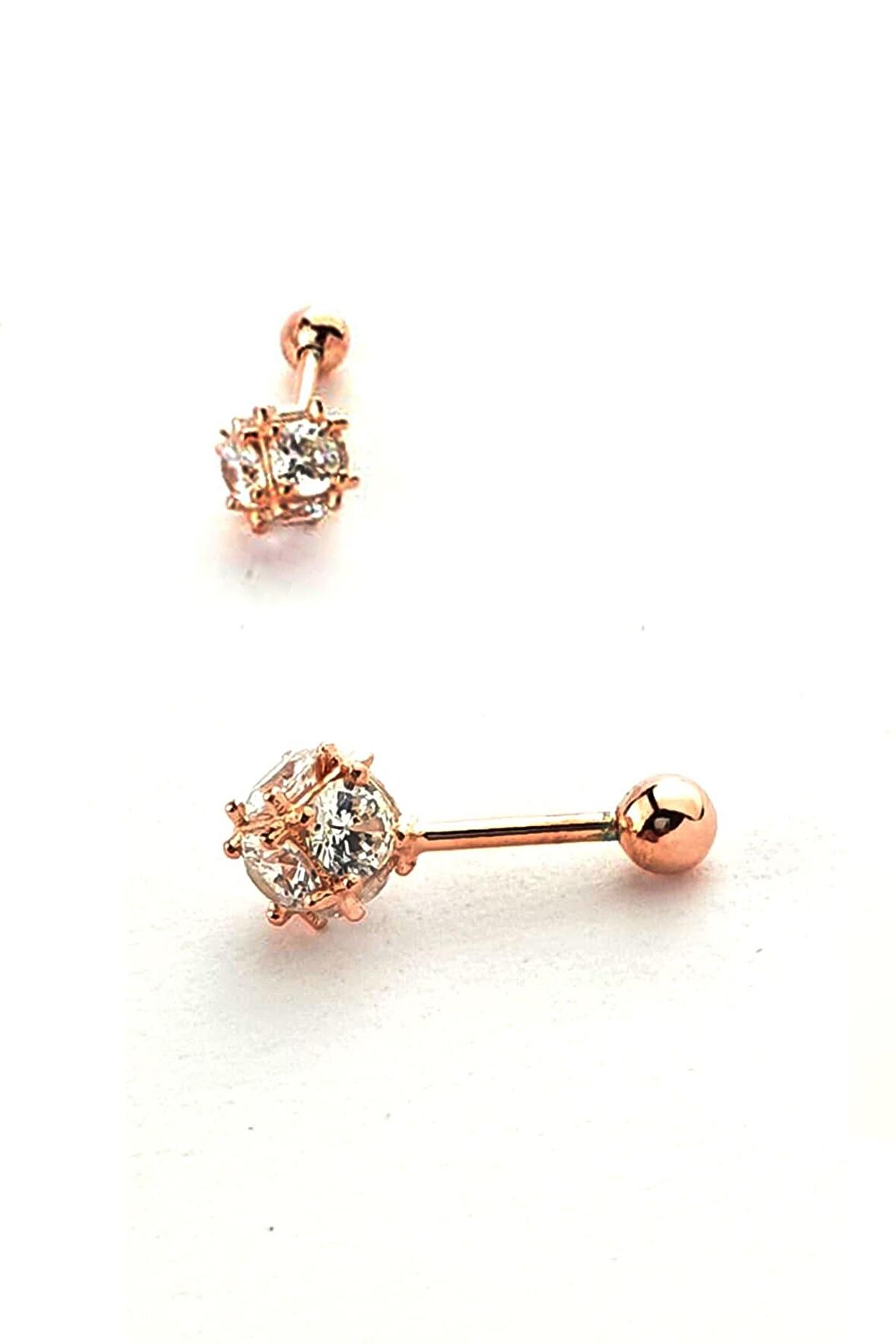 Zirkon Taşlı 925ayar Gümüş Rose Tragus Kıkırdak Piercing