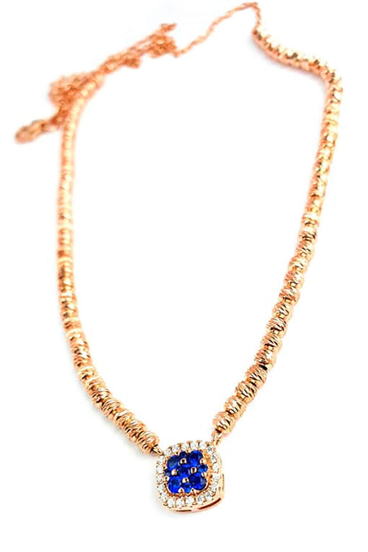 Lacivert Zirkon Taşlı 925 ayar Gümüş Rose Dorika Kolye