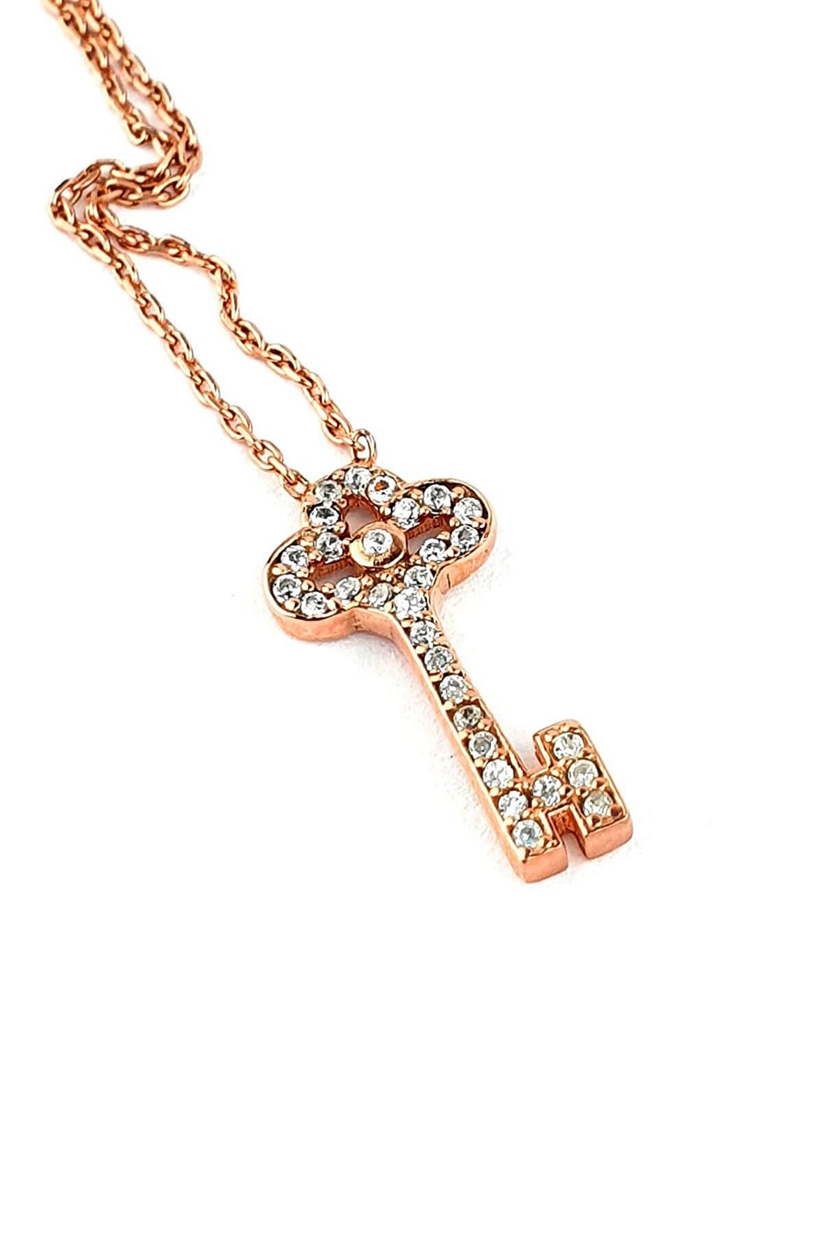 Zirkon Taşlı 925 ayar Gümüş Rose Anahtar kolye