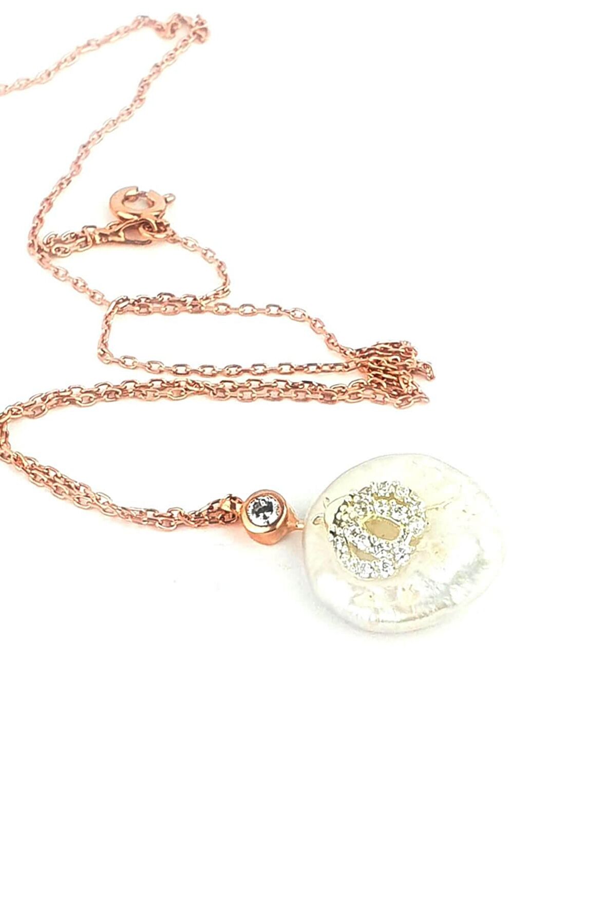 uğur böceği figürlü Barok İncili 925 ayar Gümüş Rose Kolye