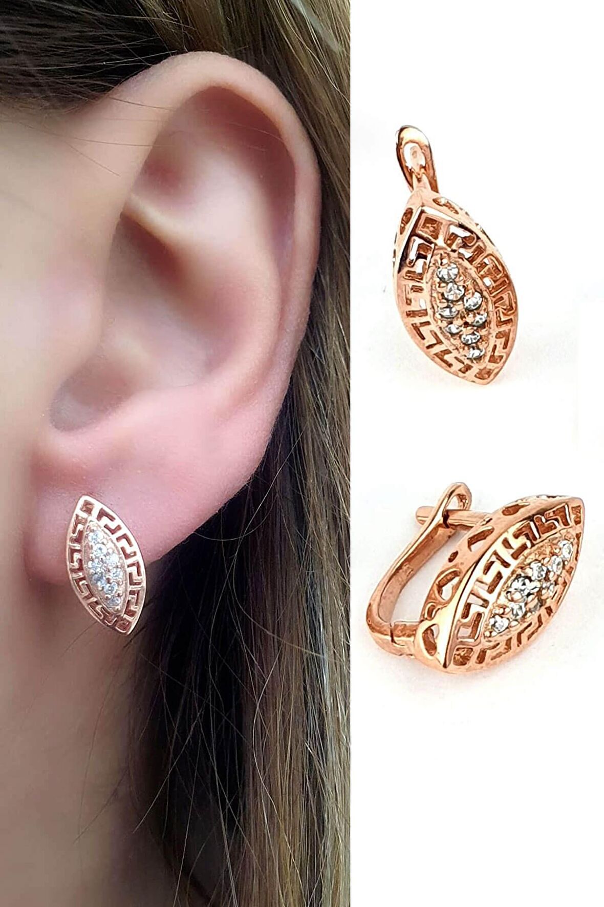 Zirkon Taşlı 925 ayar Gümüş Rose Küpe 