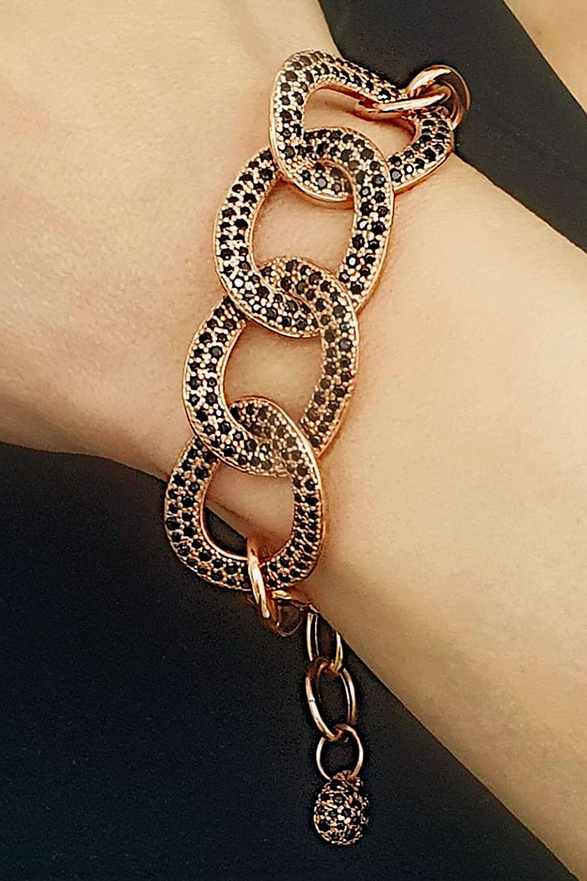 İtalyan Oniks Taşlı 925ayar Gümüş Rose Gurmet Bileklik 