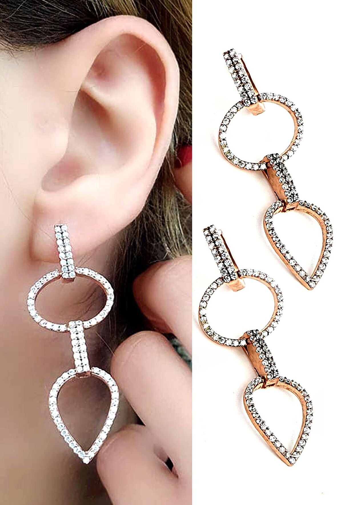 Zirkon Taşlı 925 ayar Gümüş Rose Lüks Küpe