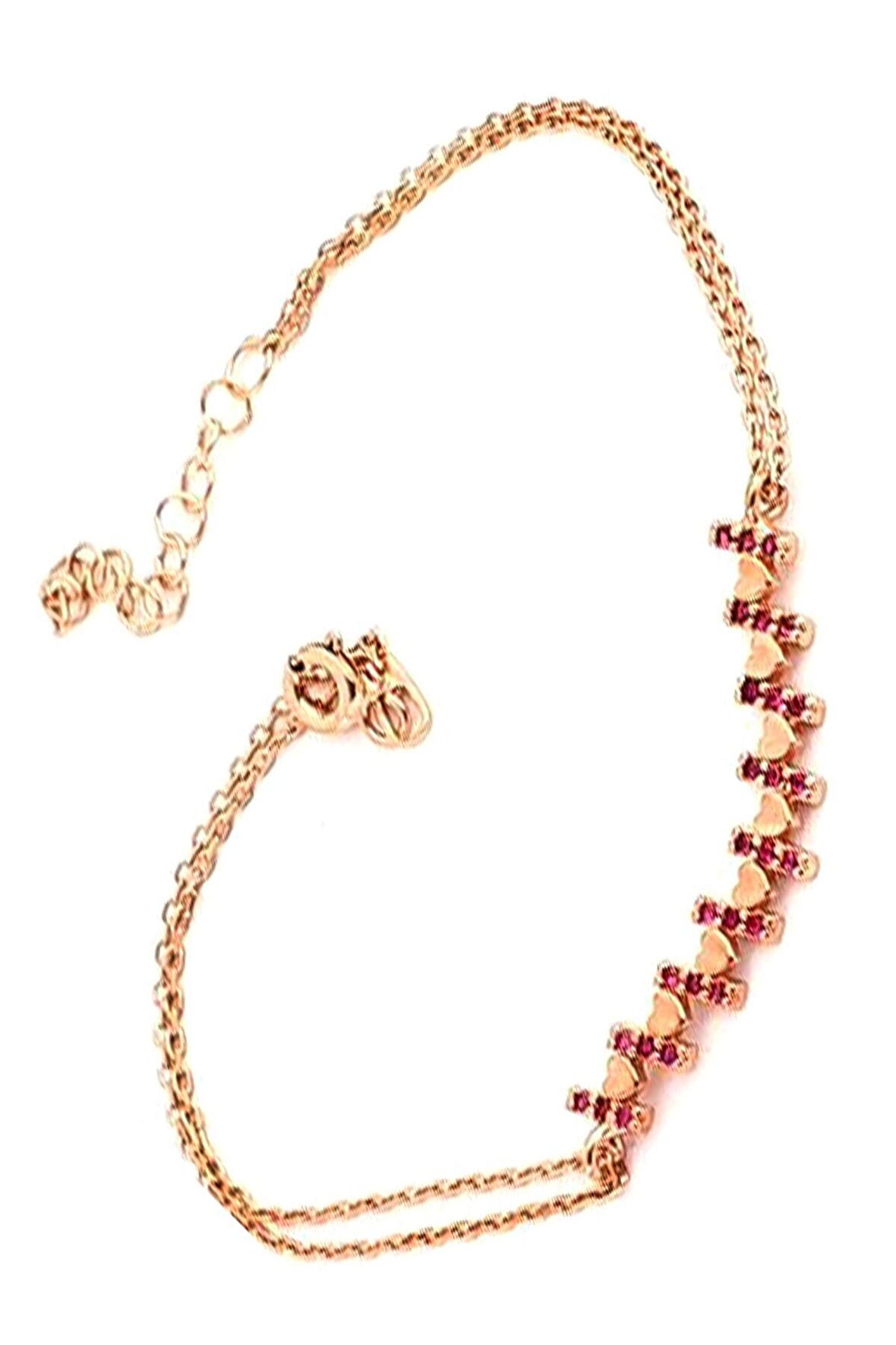Pembe Zirkon Taşlı 925ayar Gümüş Rose Kalpli Bileklik 