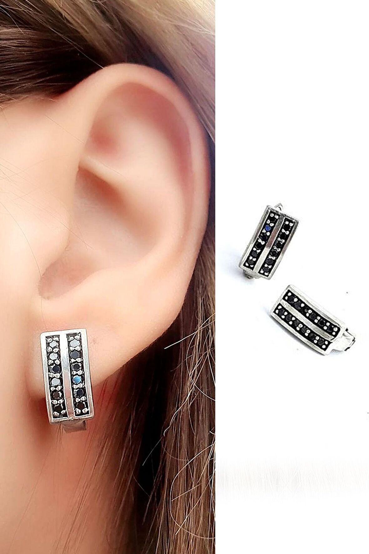 Oniks taşlı 925 ayar gümüş Tasarım Küpe