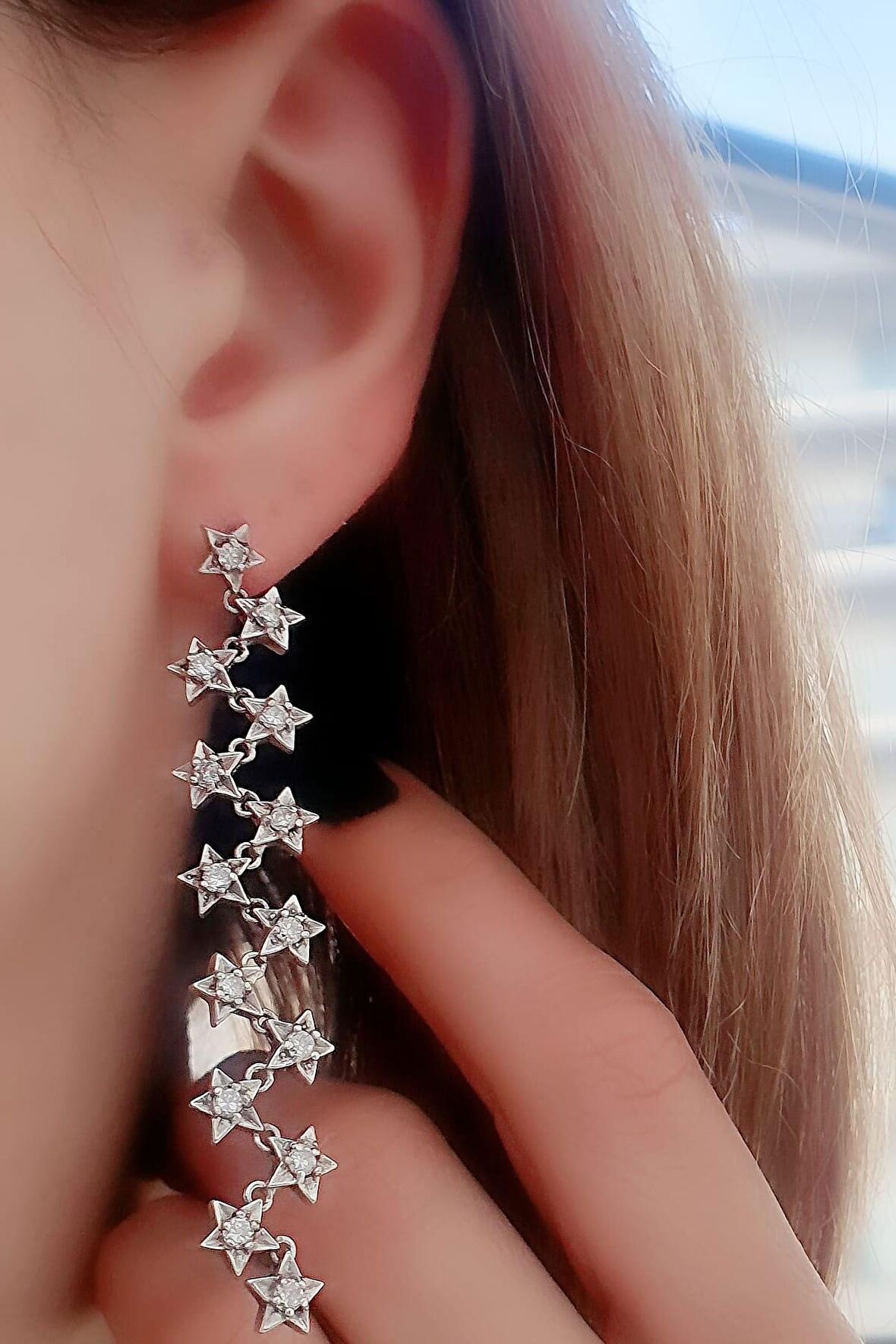  Zirkon Taşlı 925ayar Gümüş Yıldız detaylı Trend Küpe