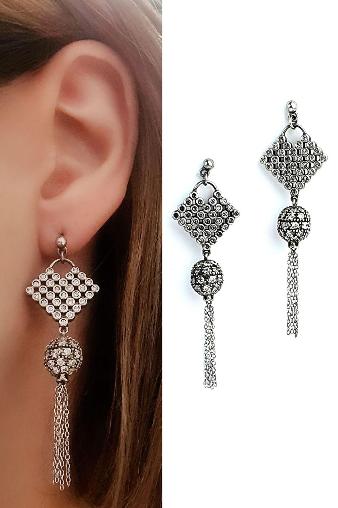 Zirkon Taşlı 925 ayar Gümüş Tasarım Küpe