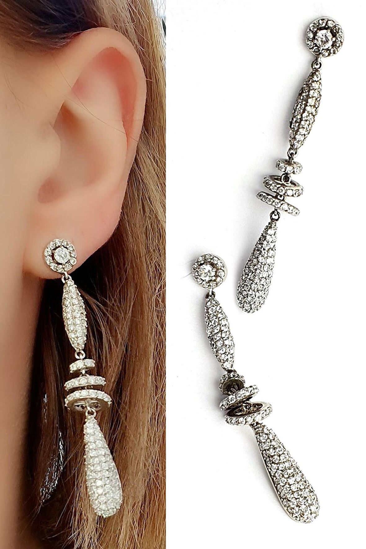 Pırlanta Işıltısında Zirkon Taşlı 925 ayar Gümüş Tasarım Küpe