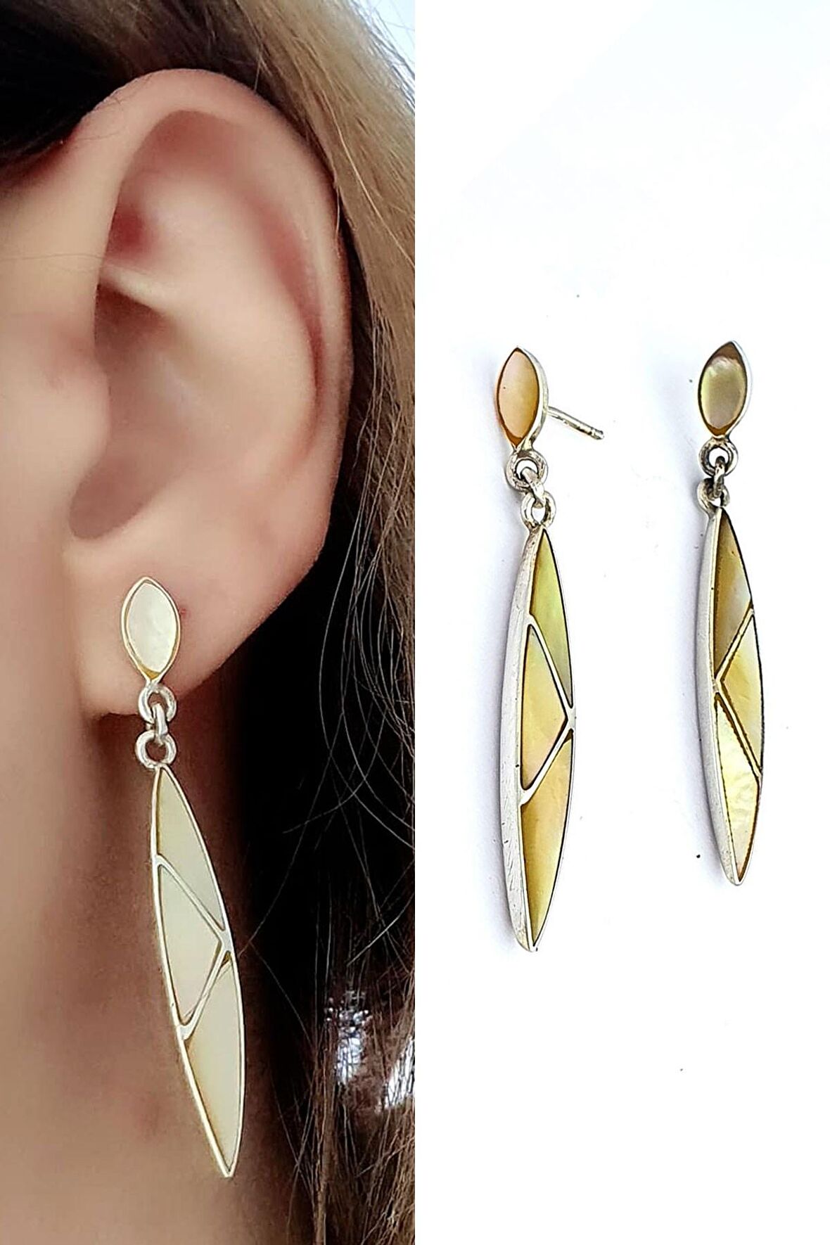 Sedef Taşlı 925 ayar Gümüş Tasarım Küpe