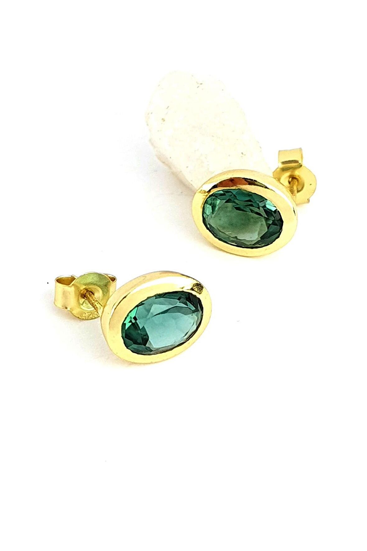 Aquamarin Taşlı 925ayar Gümüş üzerine Altın Kaplama tasarım Doğal Taş oval küpe 