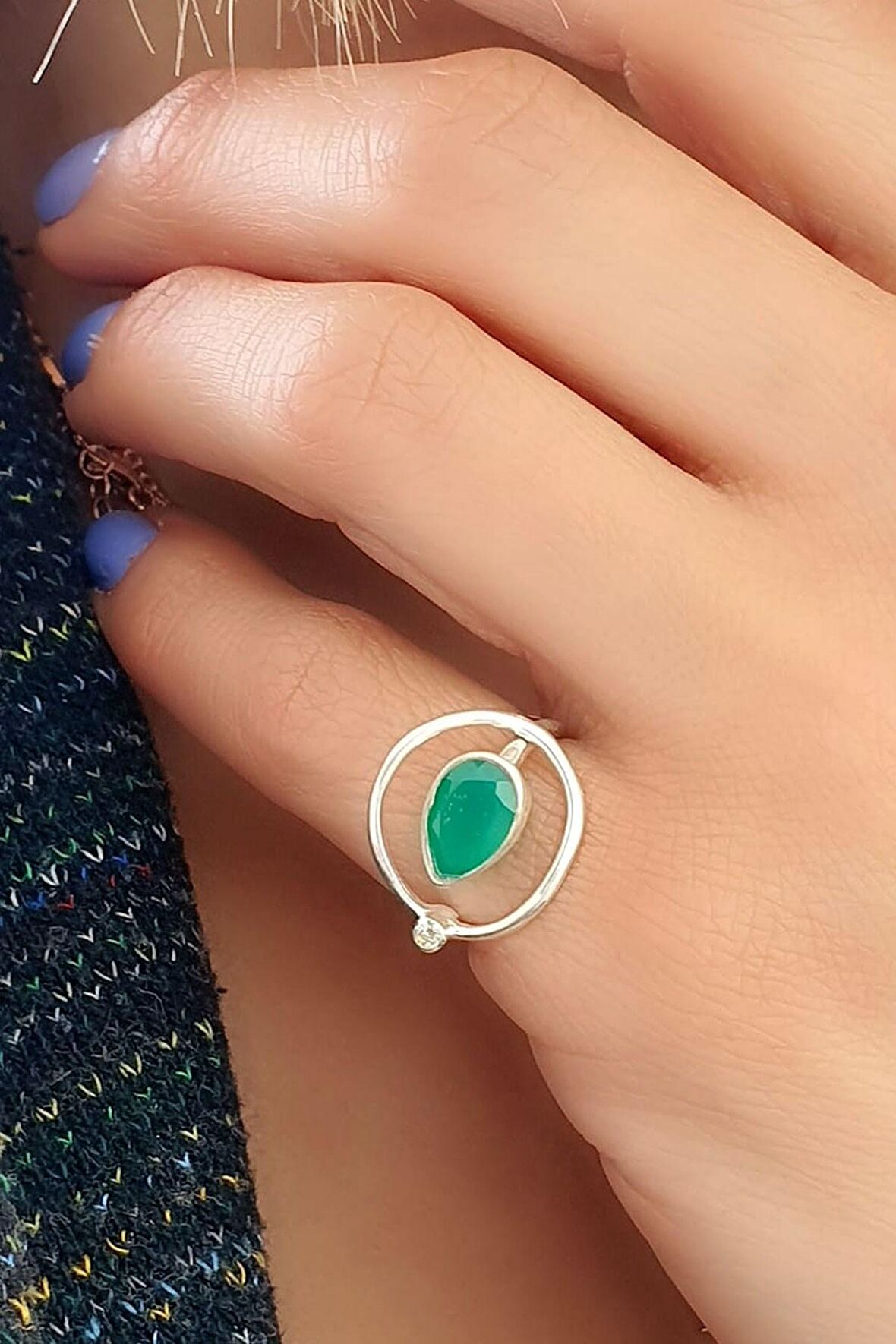 Kök Zümrüt Taşlı 925 ayar Gümüş Tasarım Yüzük