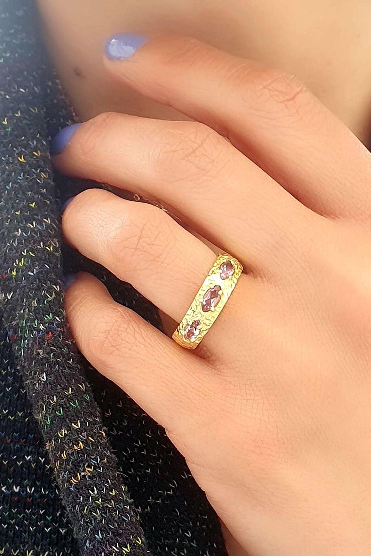 Ametist Taşlı 925ayar Gümüş Üzerine Altın Kaplama Tasarım Yüzük