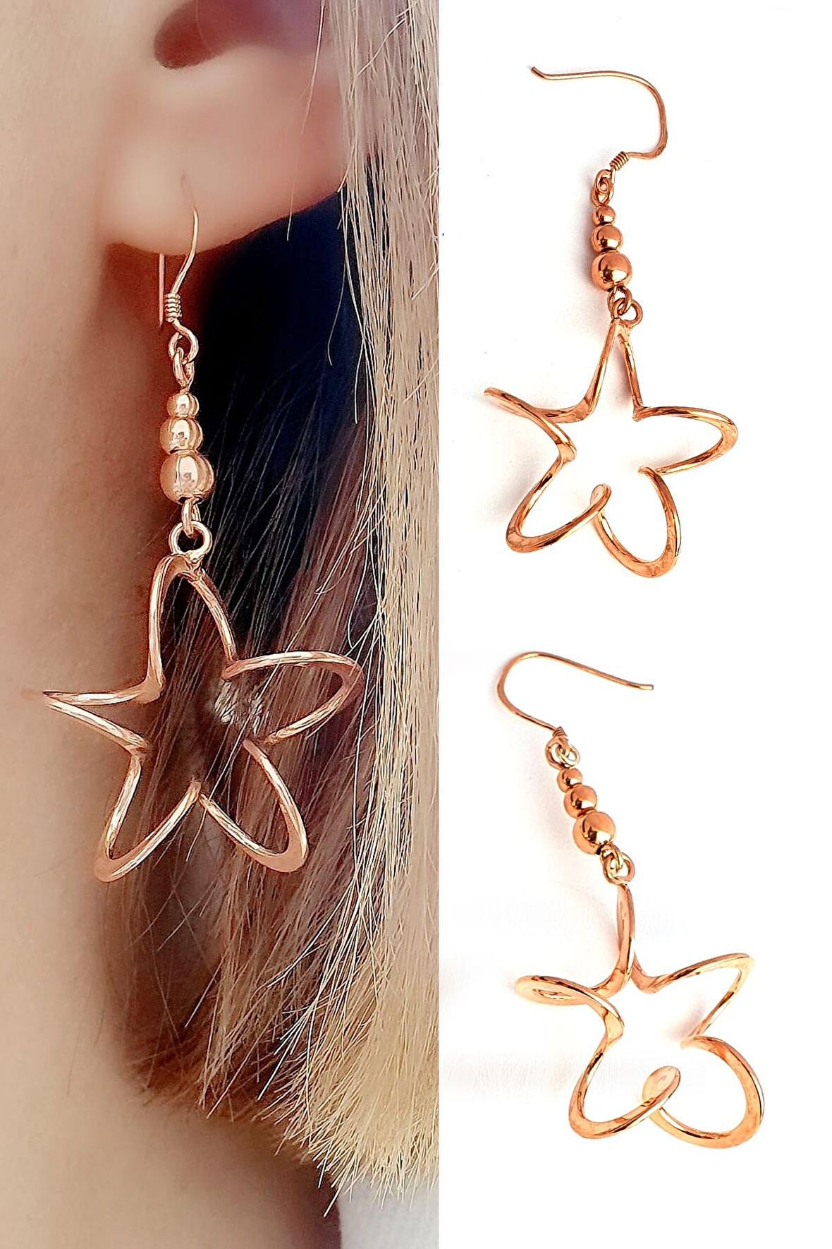 İtalyan Tasarımı 925ayar Gümüş Üzerine Rose Altın Kaplama Tasarım Çiçek Küpe