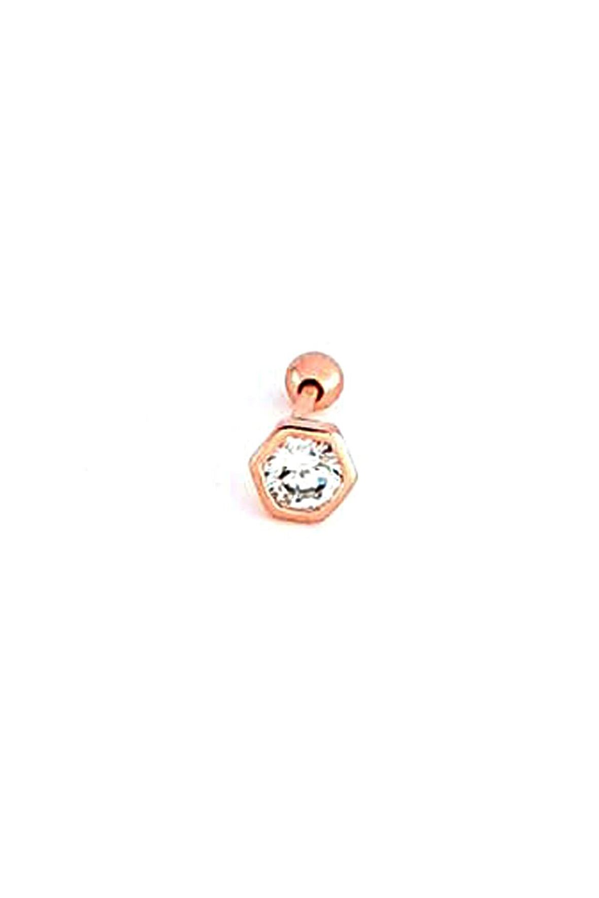 Zirkon Taş Detaylı 925 ayar Gümüş Rose Beşgen Tragus Helix Piercing