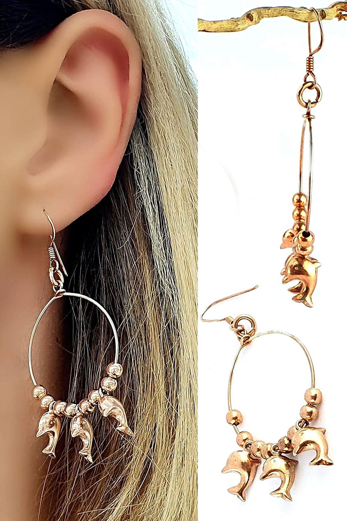 Yunus figürlü 925 ayar gümüş rose küpe