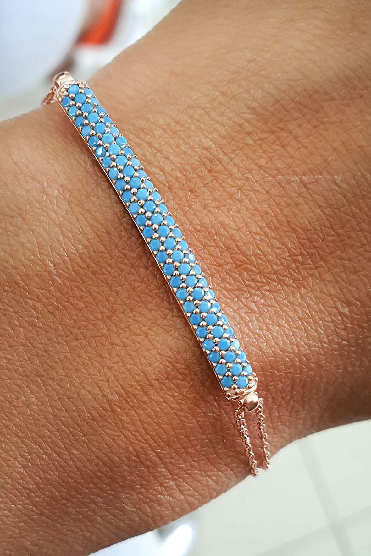 Turkuaz Taşlı 925 ayar Gümüş Rose Trend Bileklik