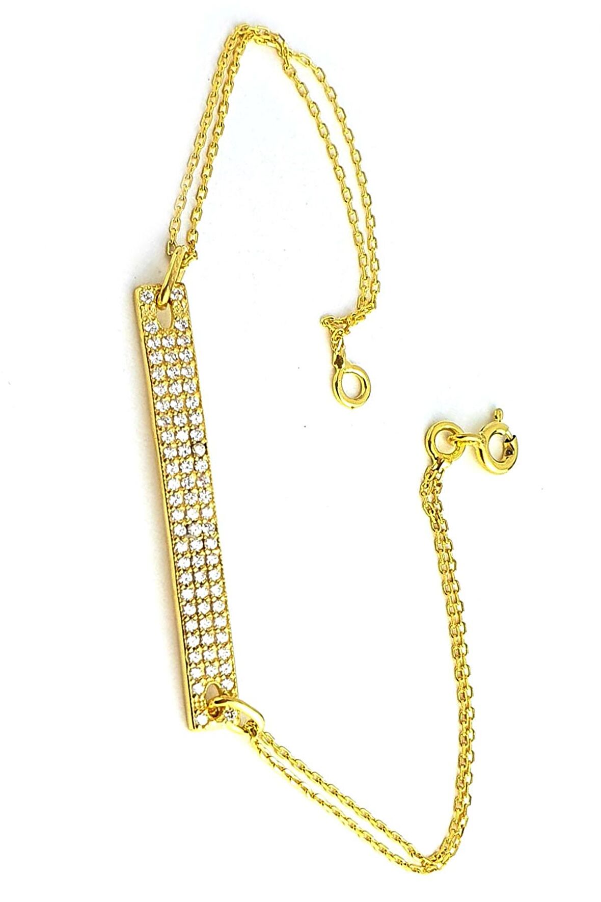 Zirkon Taşlı 925ayar Gümüş Üzerine Altın Kaplama Plaka Bileklik