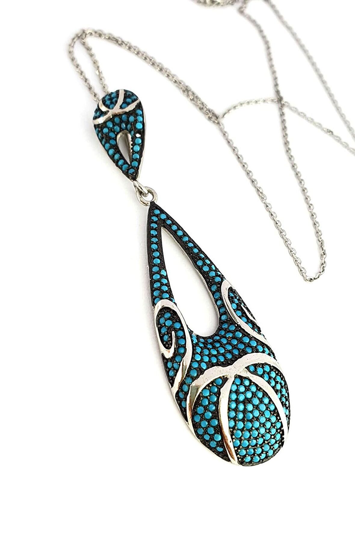 Turkuaz Taşlı 925ayar Gümüş Tasarım Damla Kolye