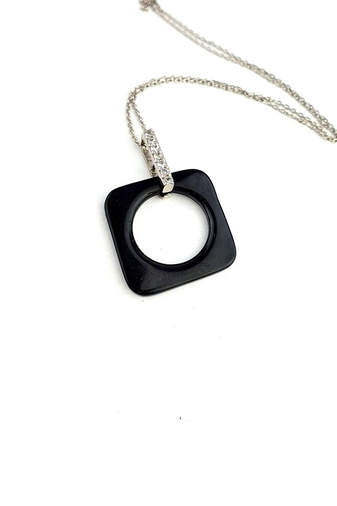 Oniks Taşlı Zirkon Taşlı 925ayar Gümüş Tasarım Kolye 