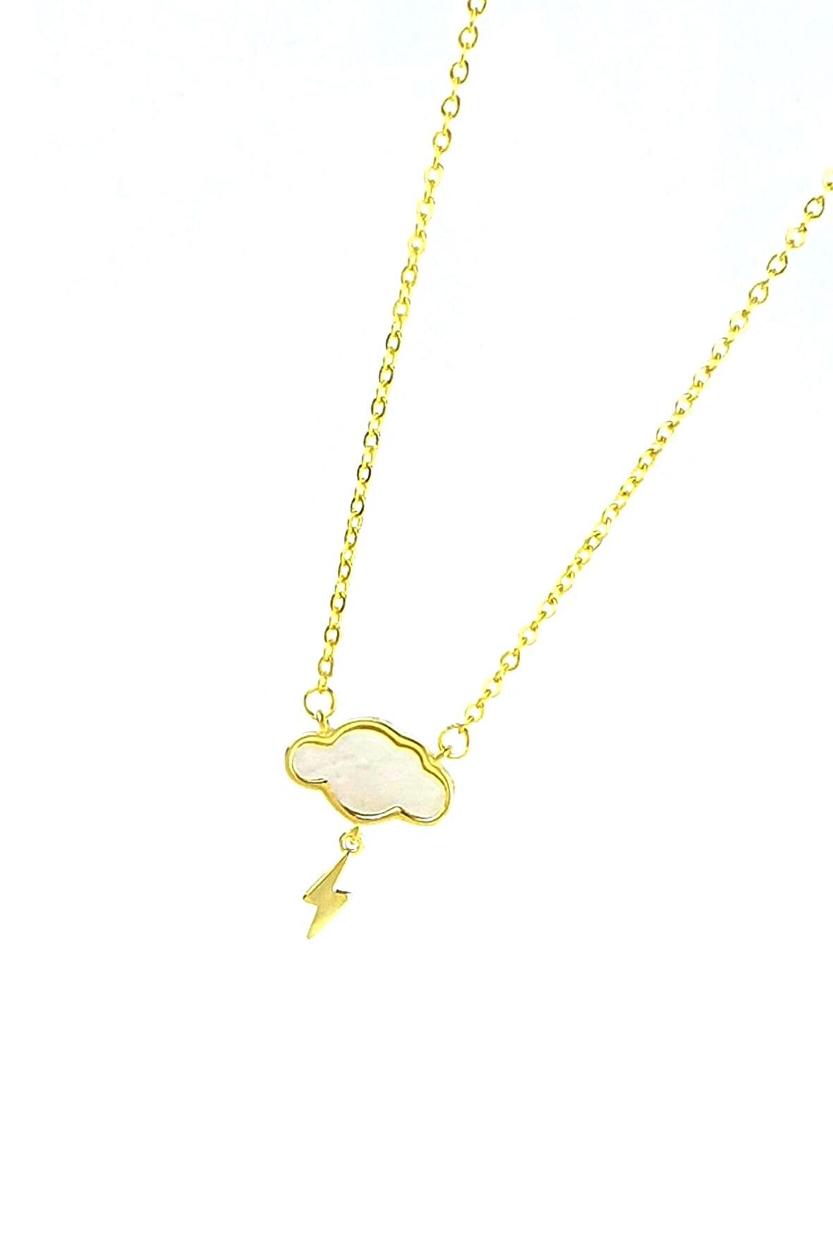 Sedef Taş Detaylı Bulut Şimşek 925 ayar Gümüş Kolye 