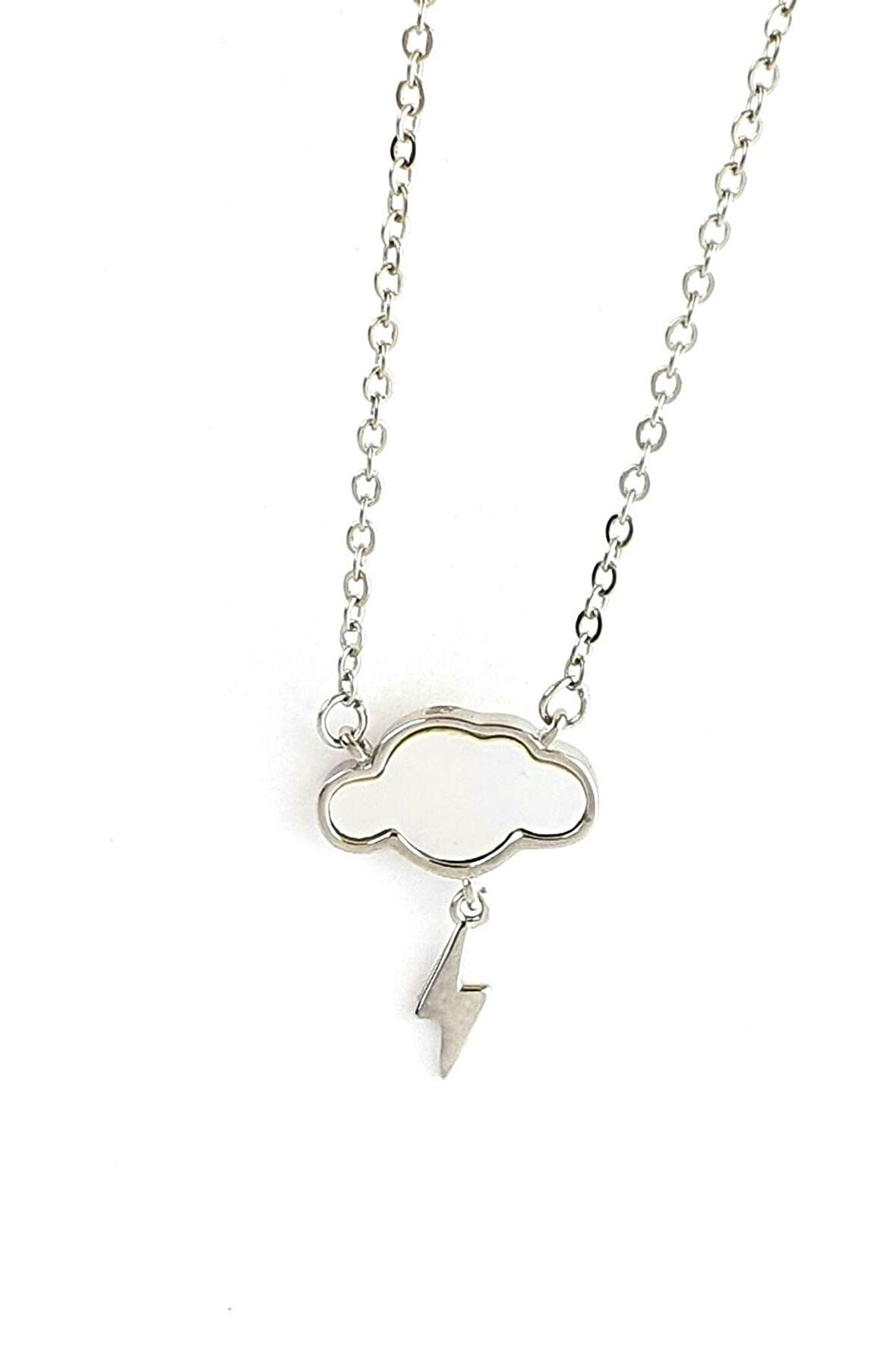 Sedef Taş Detaylı Bulut Şimşek 925ayar Gümüş Kolye