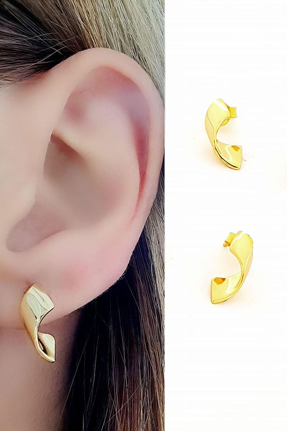 İtalyan 925ayar Gümüş Üzerine Altın Kaplama tasarım Spiral Küpe 