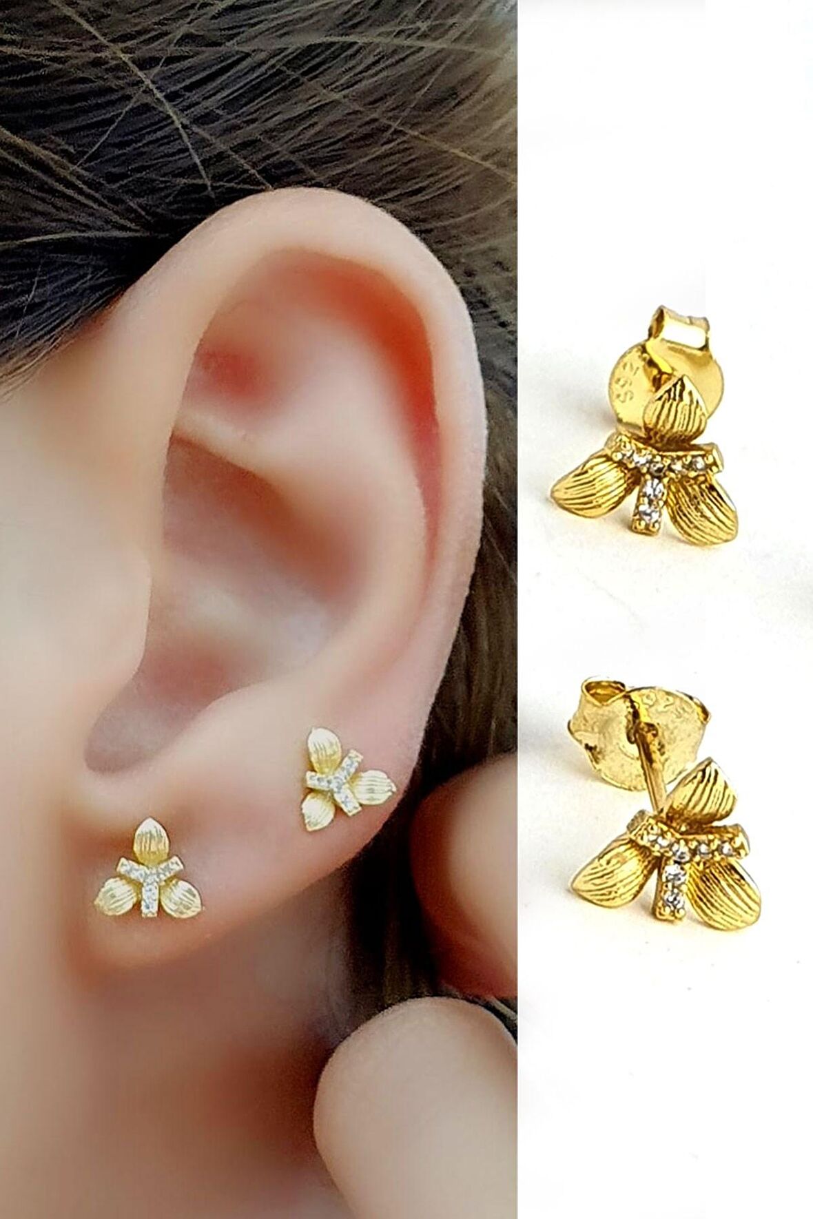 Zirkon Taş Detaylı 925ayar Gümüş Üzerine Altın Kaplama İtalyan Minimal Küpe