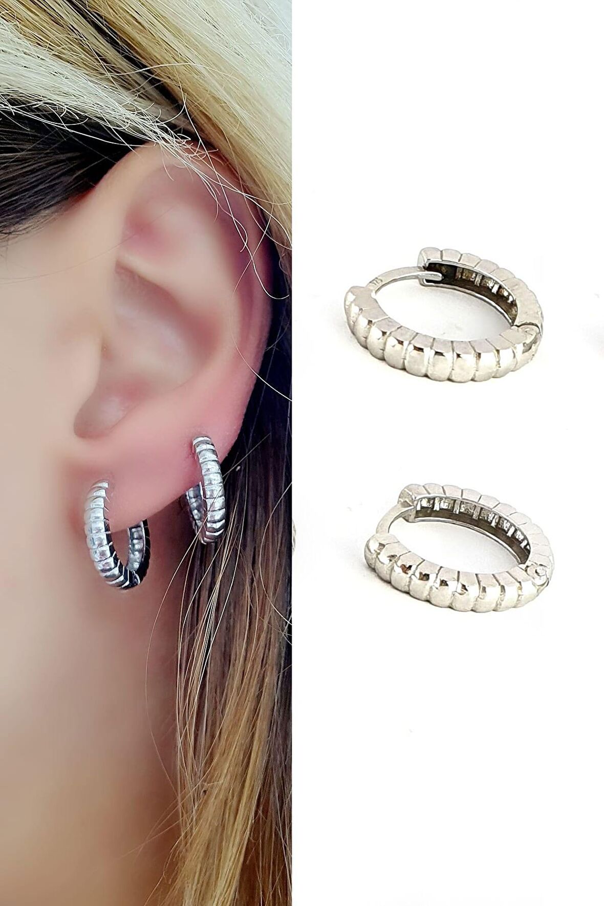 İtalyan 925 ayar gümüş  tasarım halka küpe