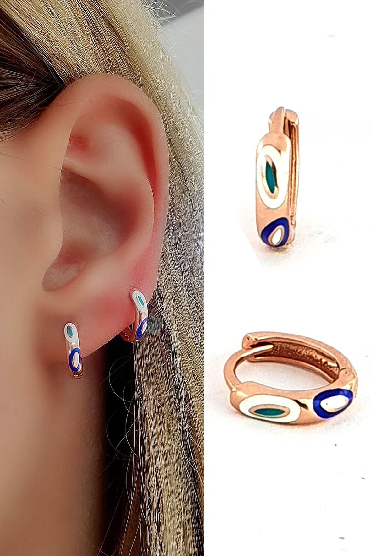 Mine İşçiliği 925ayar Gümüş Üzerine Rose Altın Kaplama Minimal Halka Küpe