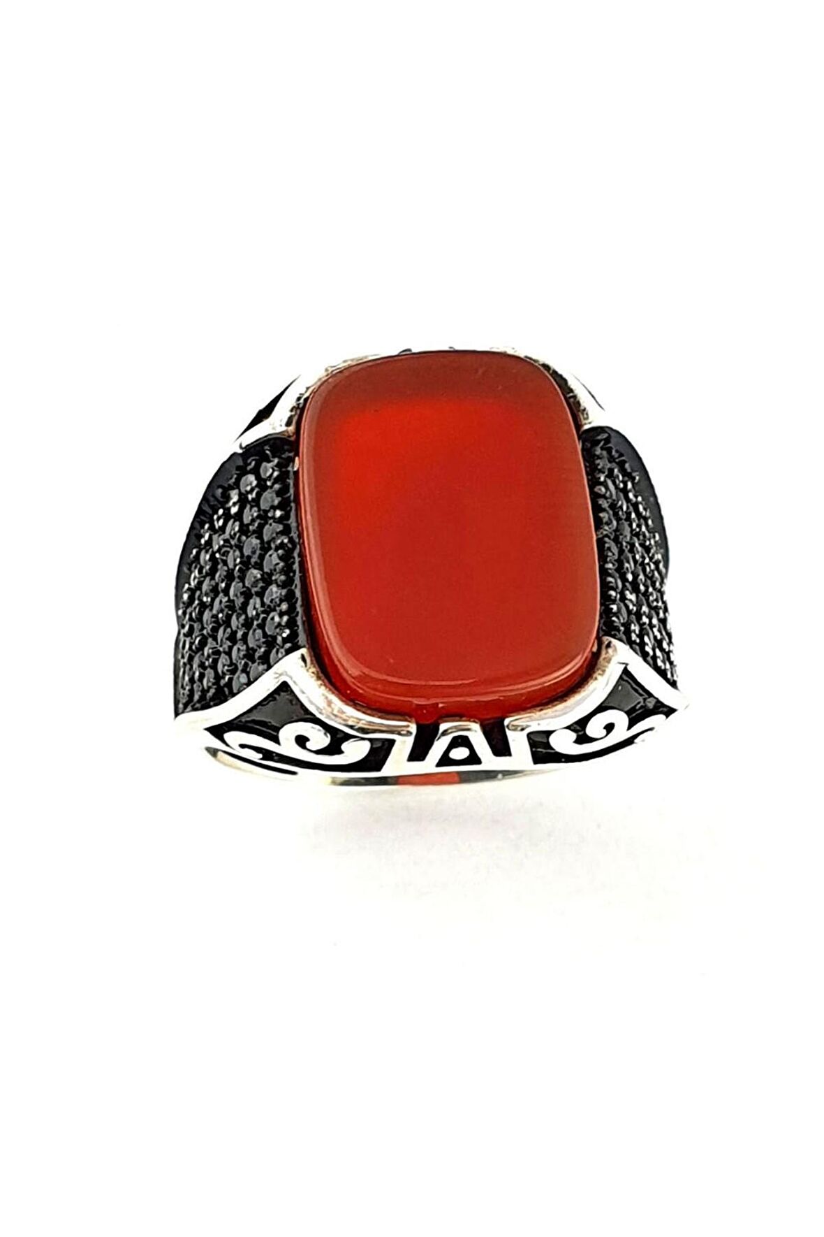 Akik Taşlı Oniks Taş Detaylı 925 ayar Gümüş Erkek Yüzük 