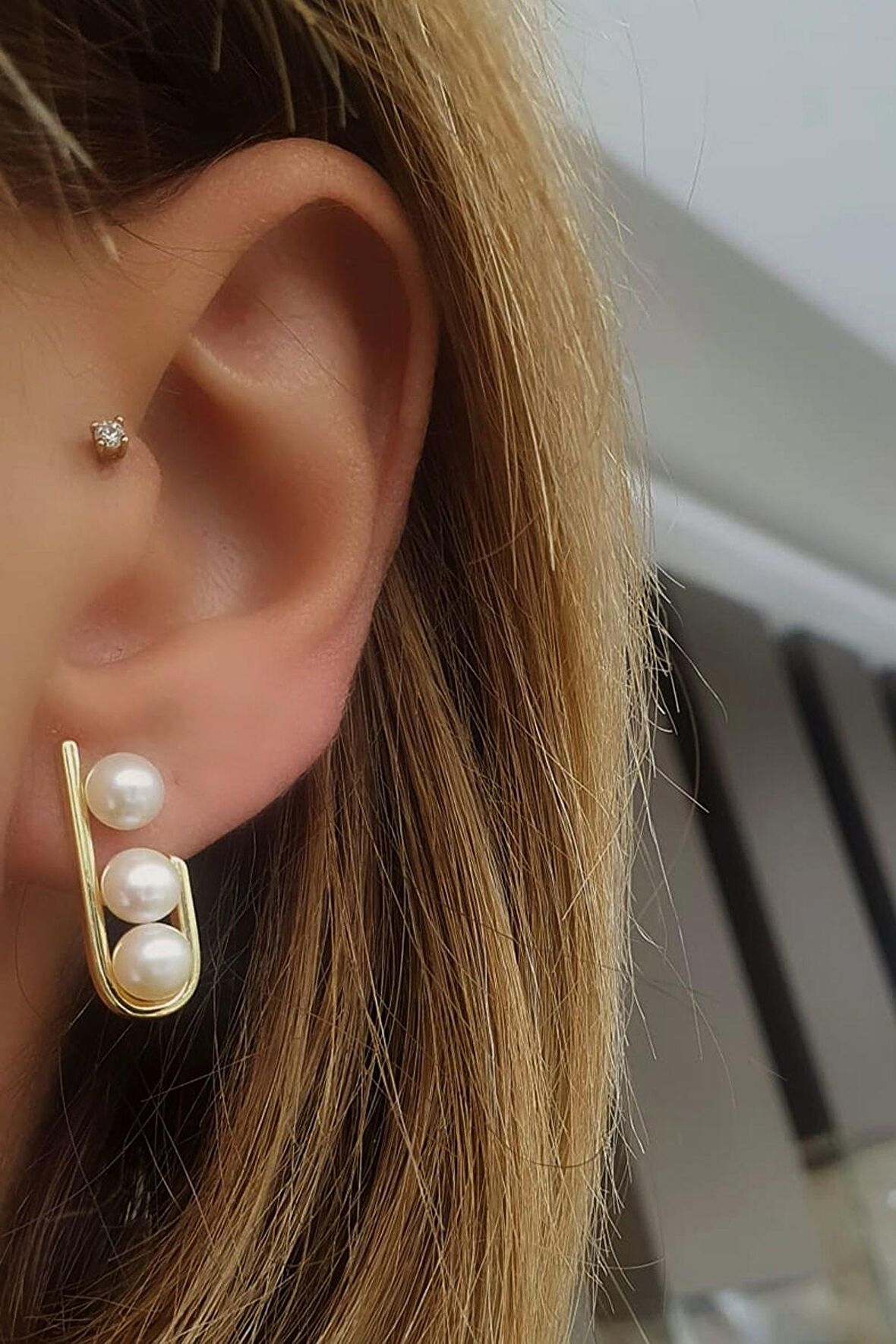 İtalyan 925ayar gümüş üzerine altın kaplama tasarım İnci Küpe