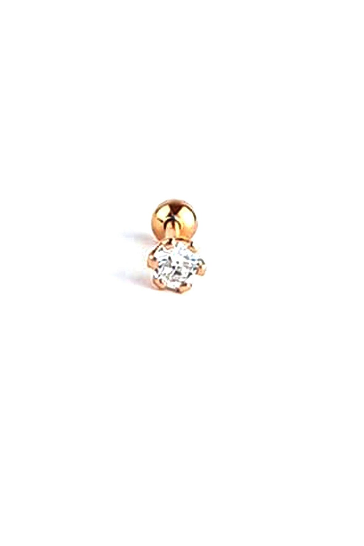 925 ayar Gümüş Üzerine Rose Altın Kaplama Tek Taş Tragus Kıkırdak Piercing 