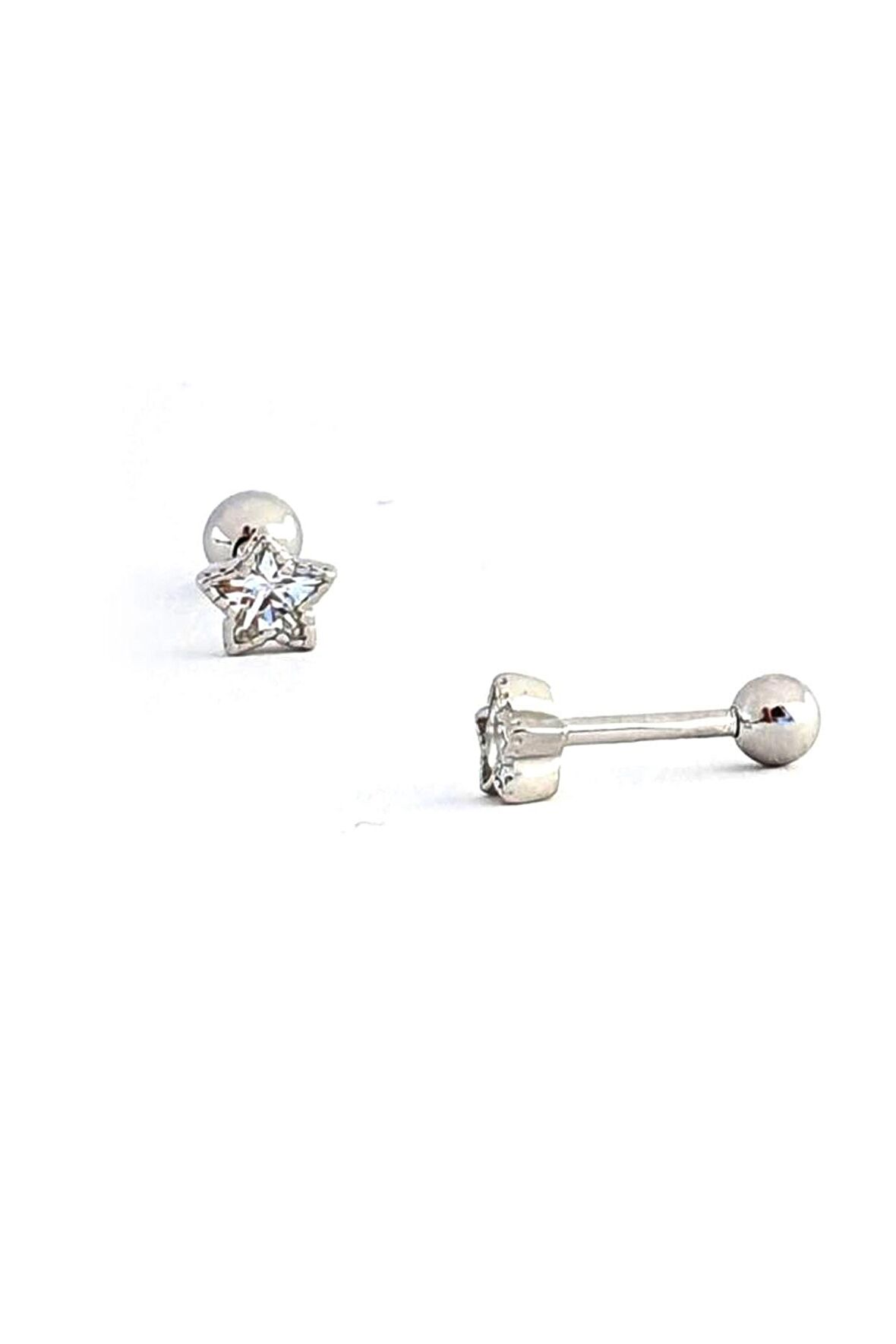 Pırlanta Parlaklığında Zirkon Taşlı 925ayar Gümüş Yıldız Figürlü Tragus Piercing 