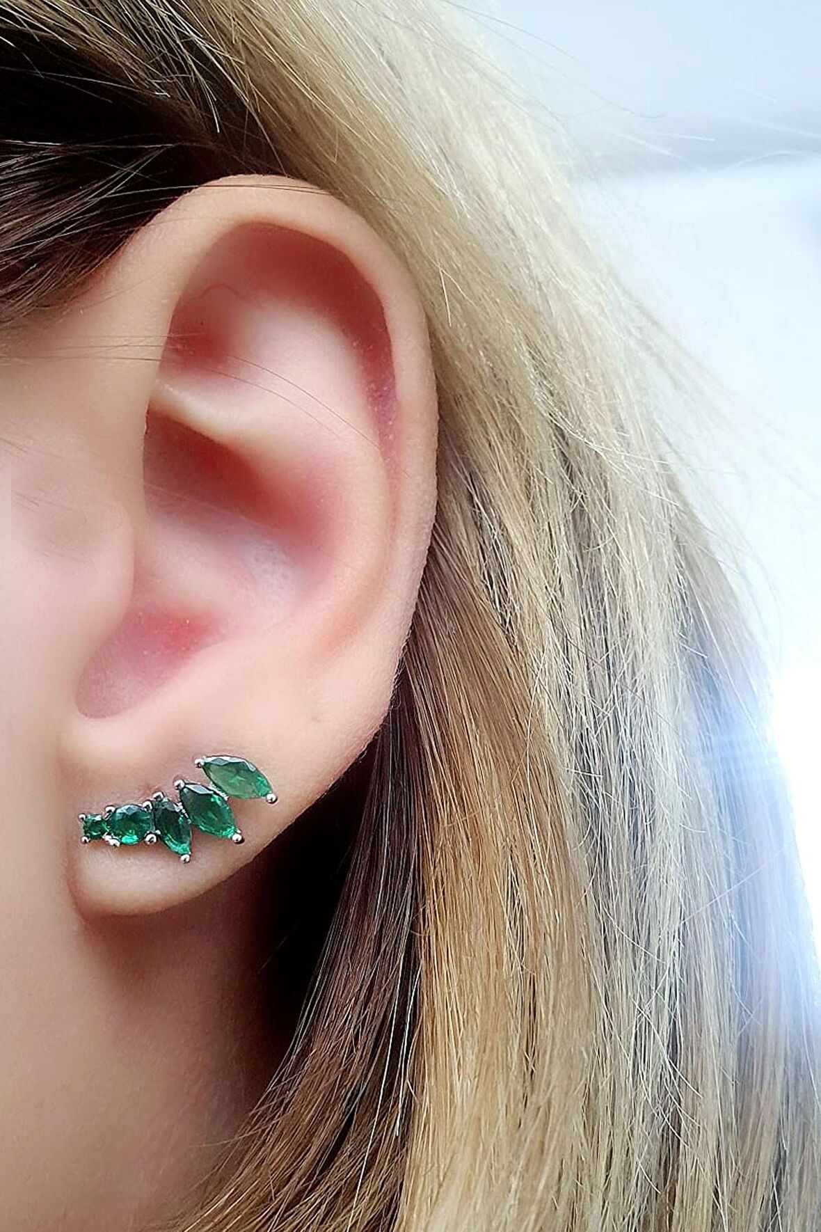 Yeşil Zirkon Taşlı 925ayar Gümüş Yay Küpe 