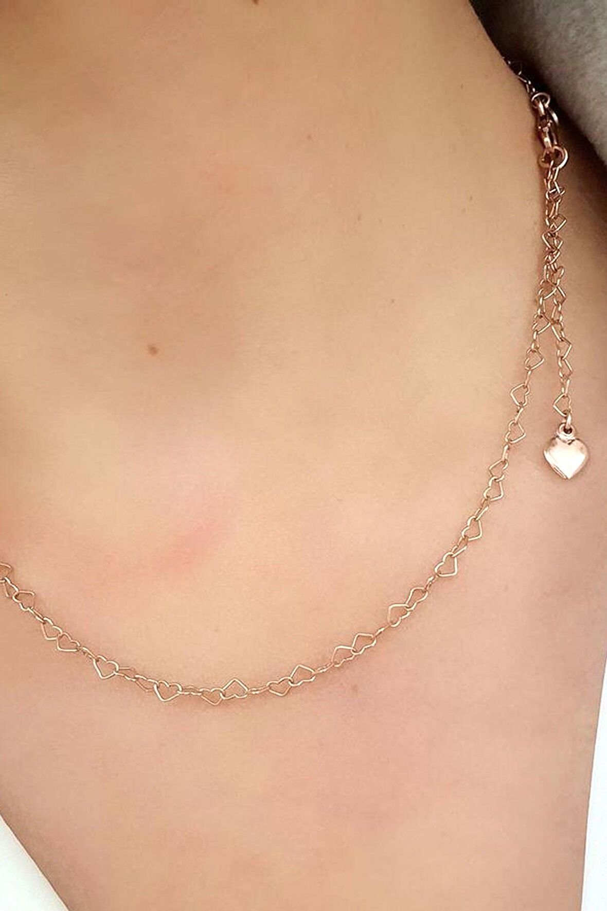 925ayar Gümüş Üzerine Rose Altın Kaplama Kalp Şeklinde Zincir Kolye