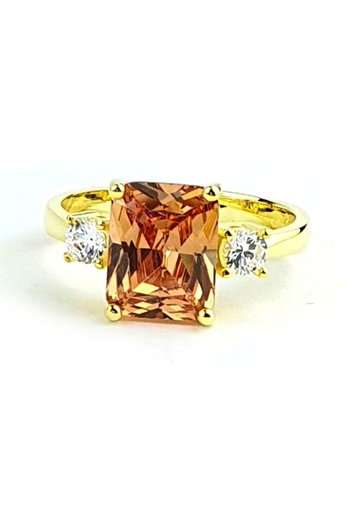 Sitrin ve zirkon taş detaylı 925ayar gümüş Üzerine altın kaplama Baget yüzük