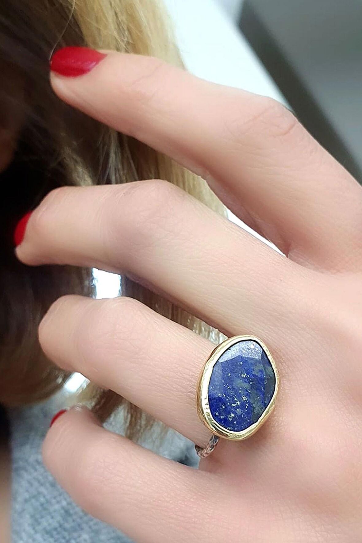 Lapis Lazuli Taşlı 925ayar Gümüş El İşi Tasarım Doğal Taş Yüzük 