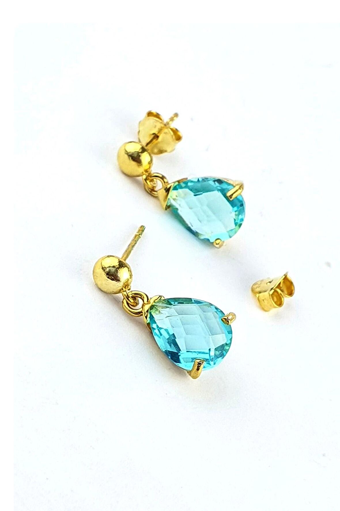 AQUAMARİN Taşlı 925ayar Gümüş Minimal Damla küpe