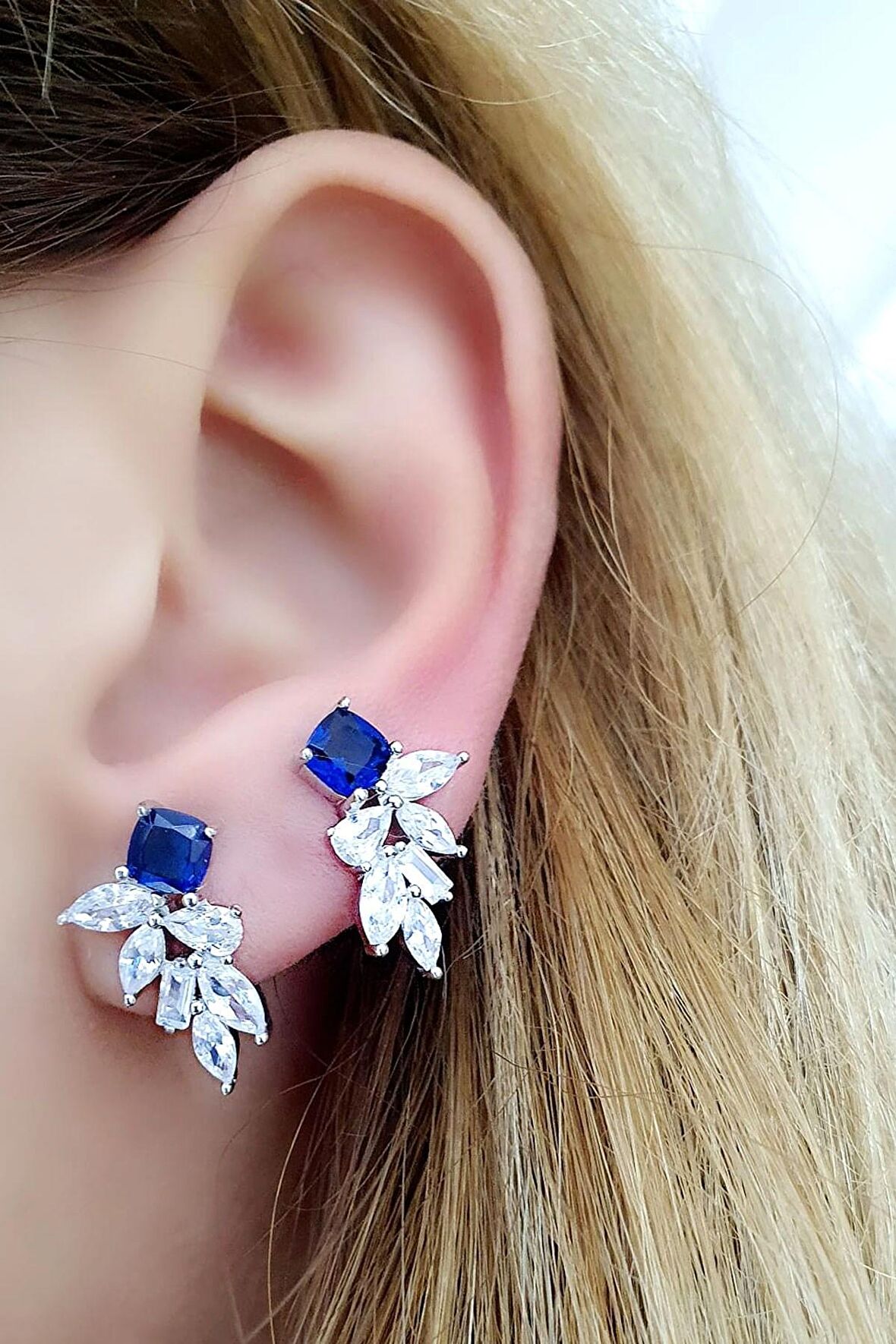 Sky Diamond Blue Creative Sapphire 925 ayar Gümüş Lüks Küpe